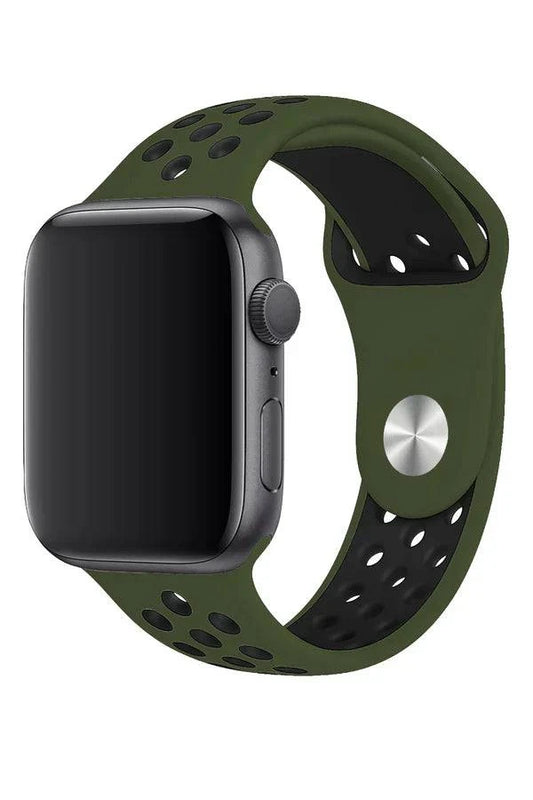 Curea Ceas Apple Watch Silicon Sport Kaki Black - WATCHERS