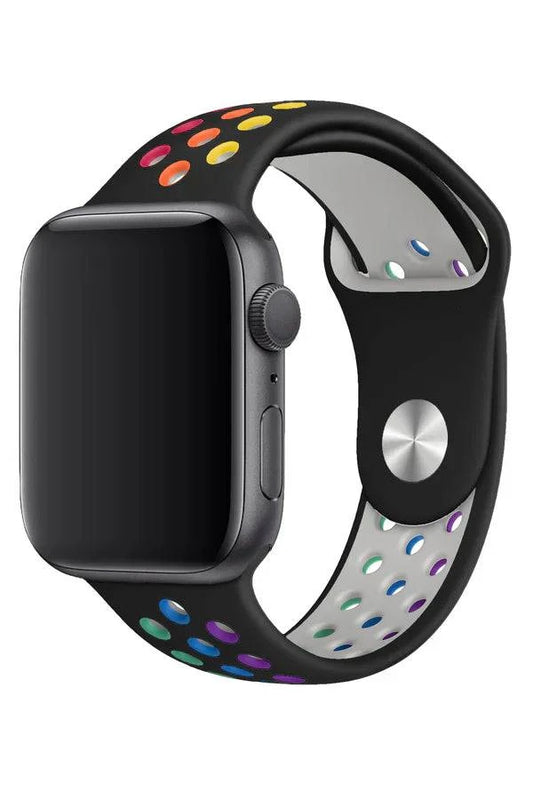 Curea Ceas Apple Watch Silicon Sport Black Rainbow - WATCHERS