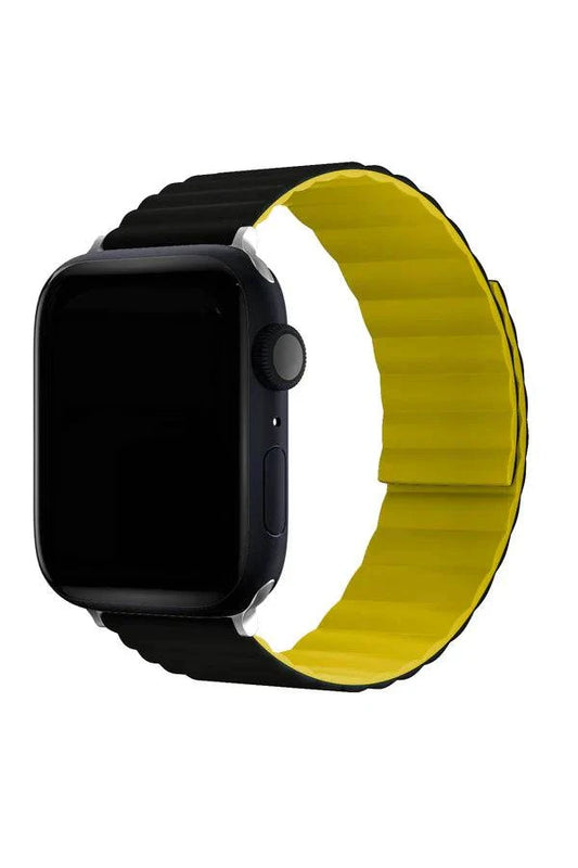 Curea Ceas Apple Watch Silicon Louis Black/Yellow - WATCHERS