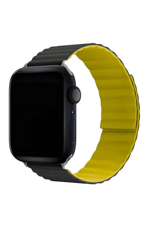 Curea Ceas Apple Watch Silicon Louis Dark Gray/Yellow - WATCHERS