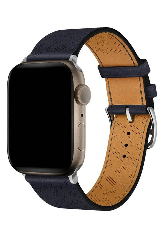 Curea Ceas Apple Watch Leather Perforated Monarch Midnight Blue - WATCHERS
