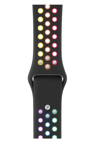 Curea Ceas Apple Watch Silicon Sport Black Rainbow - WATCHERS