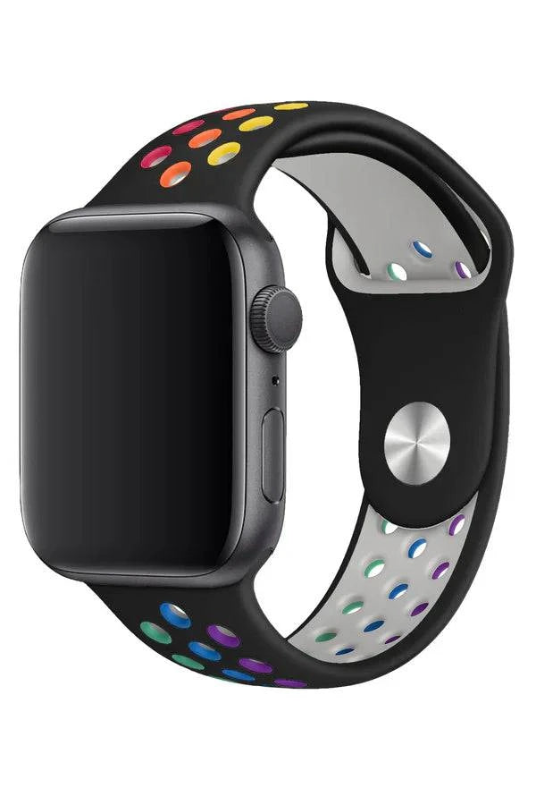 Curea Ceas Apple Watch Silicon Sport Black Rainbow - WATCHERS