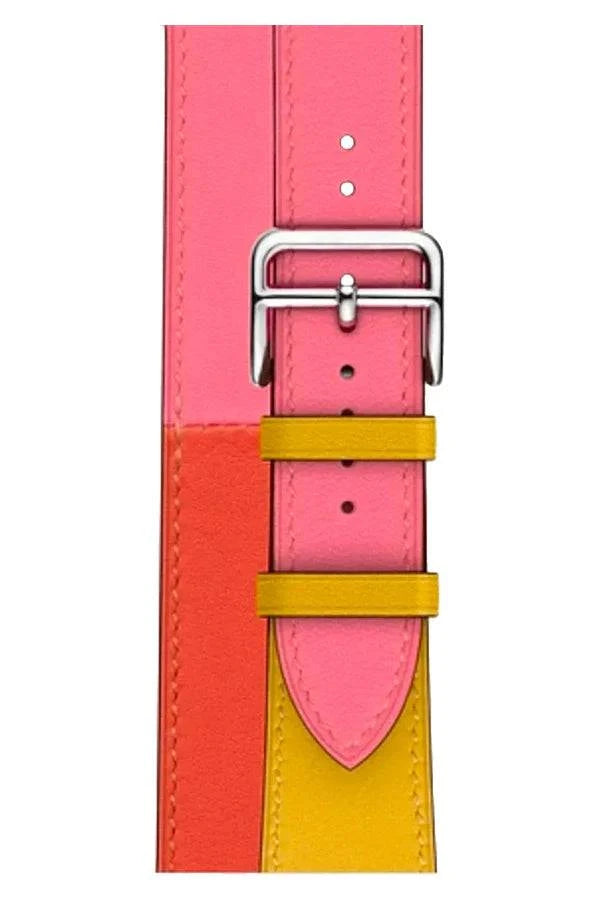 Curea Ceas Apple Watch Leather Monarch Spiral Pink/Yellow - WATCHERS