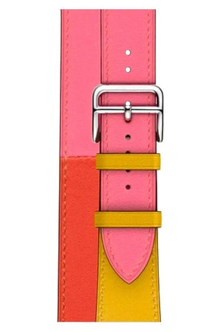 Curea Ceas Apple Watch Leather Monarch Spiral Pink/Yellow - WATCHERS