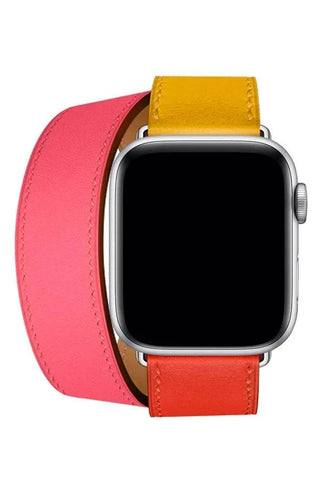 Curea Ceas Apple Watch Leather Monarch Spiral Pink/Yellow - WATCHERS