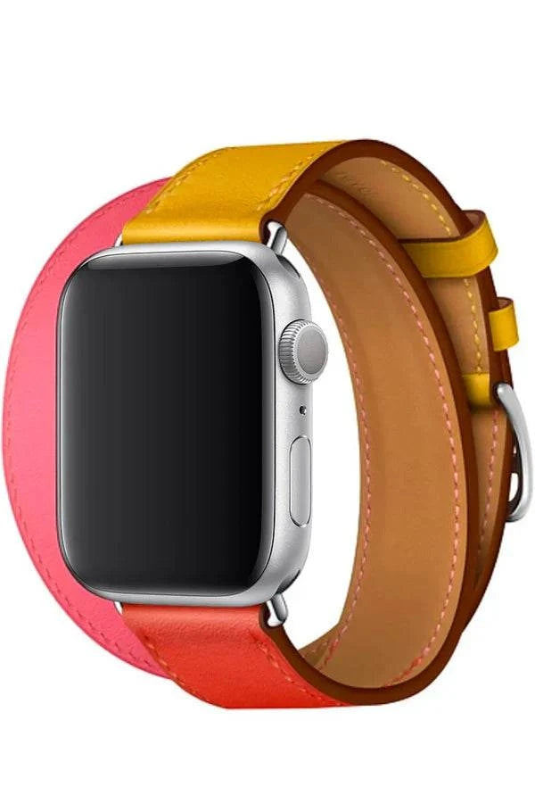 Curea Ceas Apple Watch Leather Monarch Spiral Pink/Yellow - WATCHERS