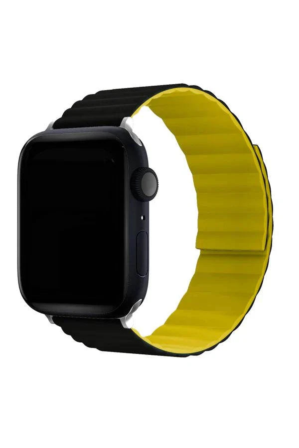 Curea Ceas Apple Watch Silicon Louis Black/Yellow - WATCHERS
