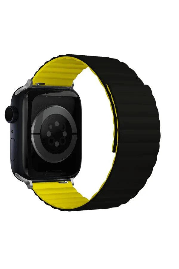 Curea Ceas Apple Watch Silicon Louis Black/Yellow - WATCHERS