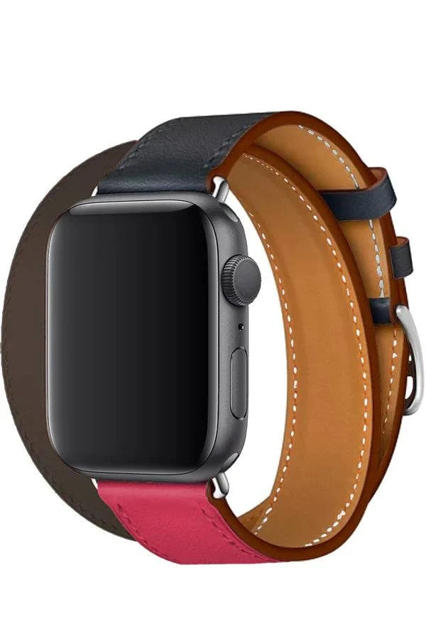 Curea Ceas Apple Watch Leather Monarch Spiral Brown/Red - WATCHERS