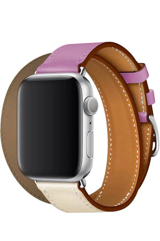 Curea Ceas Apple Watch Leather Monarch Spiral Brown/Pink - WATCHERS