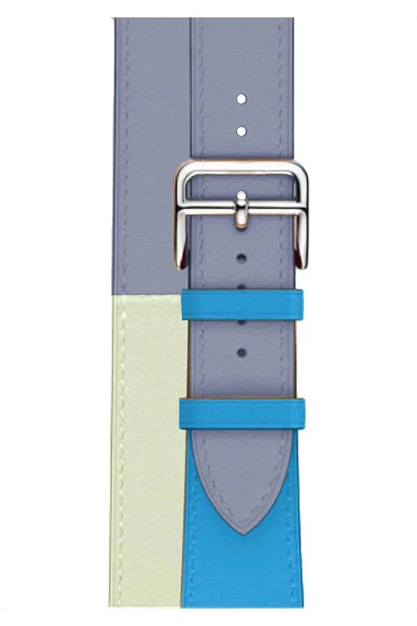Curea Ceas Apple Watch Leather Monarch Spiral Light Blue/Cream - WATCHERS