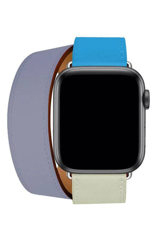 Curea Ceas Apple Watch Leather Monarch Spiral Light Blue/Cream - WATCHERS