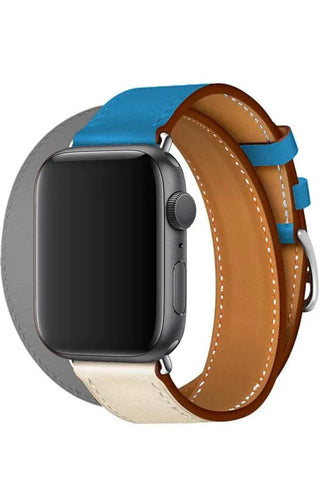 Curea Ceas Apple Watch Leather Monarch Spiral Light Blue/Cream - WATCHERS