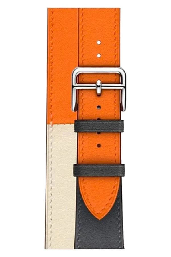 Curea Ceas Apple Watch Leather Monarch Spiral Orange/Beige - WATCHERS