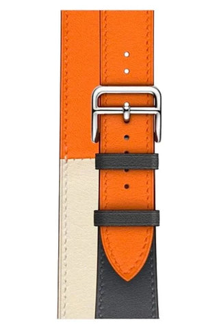 Curea Ceas Apple Watch Leather Monarch Spiral Orange/Beige - WATCHERS