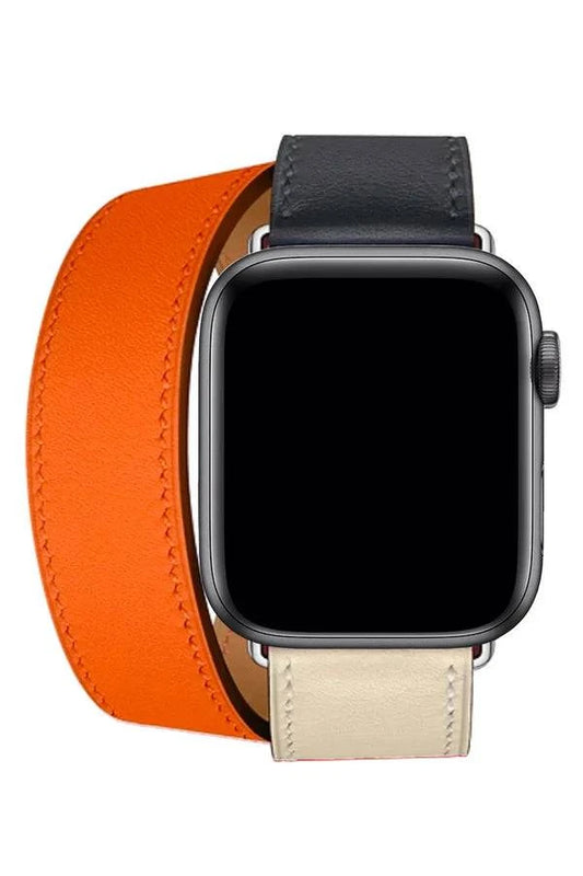 Curea Ceas Apple Watch Leather Monarch Spiral Orange/Beige - WATCHERS