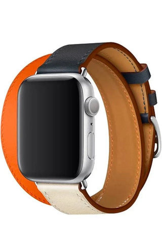 Curea Ceas Apple Watch Leather Monarch Spiral Orange/Beige - WATCHERS
